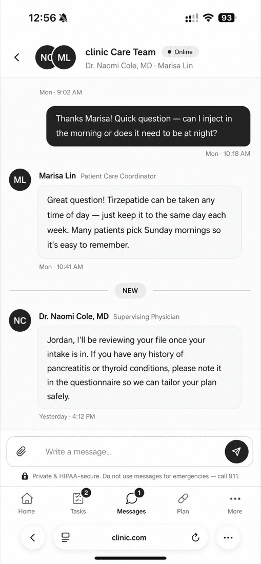 Care team messages with the patient